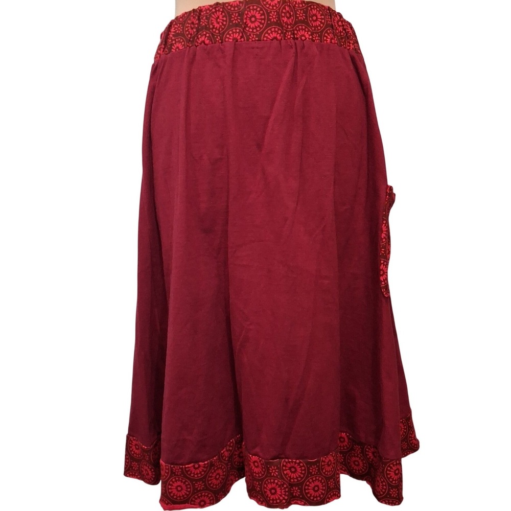 Za Zen Burgundy Red Mandala Print Wrap Skirt Womens Large Boho Midi Side Pocket - Picture 3 of 15